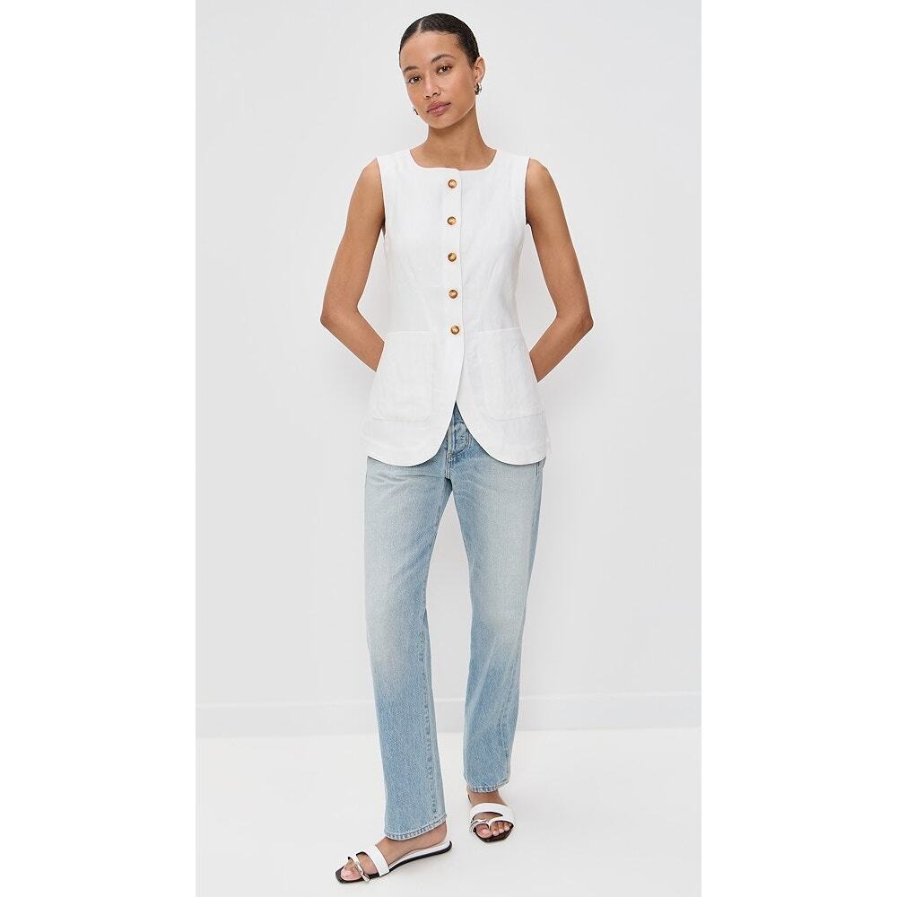 Posse Emma Vest, 100% Linen, White, 5 Button, Pockets, Womens Sz XS